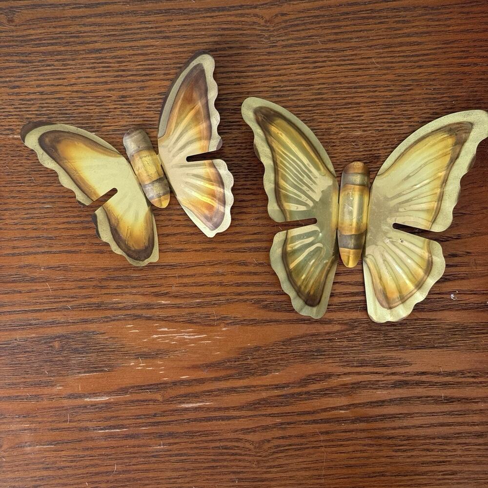 Brass Butterfly Wall Decor Hanging Or Display 1970"s Style Set Of 2 Cottage Core